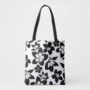 Tote Bag Noir Blanc Moderne Silhouette Florale Impression