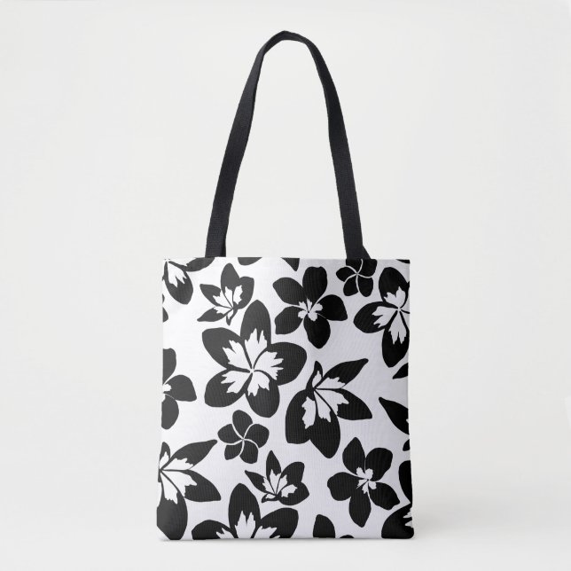Tote Bag Noir Blanc Moderne Silhouette Florale Impression (Devant)