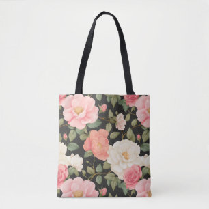 Tote Bag Noir Blossom Charme Soft Roses Vintages