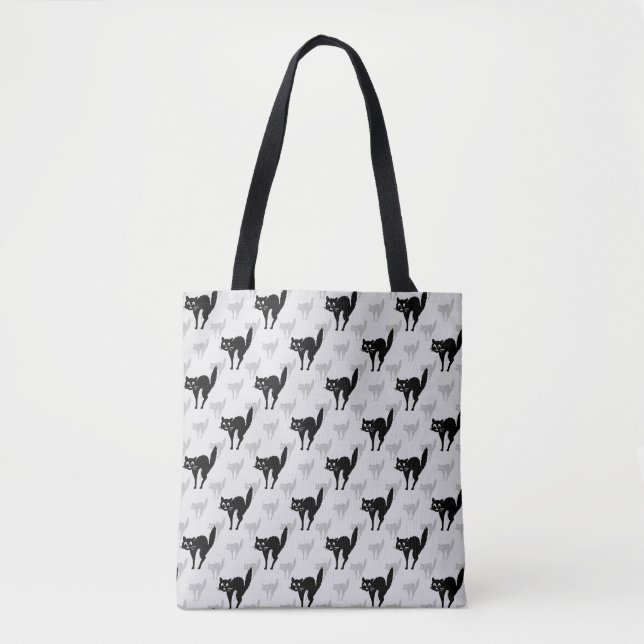 Tote Bag Noir Chat Shadow Silhouette Motif Design (Devant)