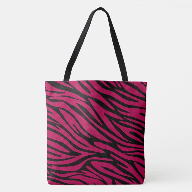 Tote Bag Noir chic et Berry Rouge Zebra Imprimer Grand Four (Devant)