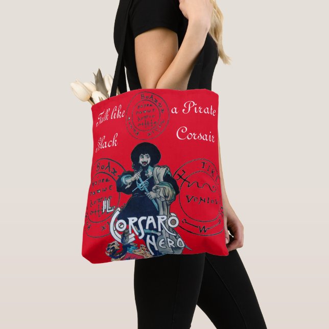 Tote Bag NOIR CORSAIR Pirate Cartes des trésors, Rouge (De près)
