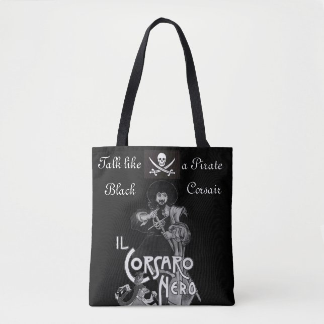 Tote Bag NOIR CORSAIR Pirate Drapeau Crâne et épées croisée (Devant)