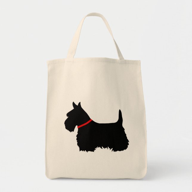Tote Bag Noir de Terrier d'écossais, tresse cletic, collier (Devant)