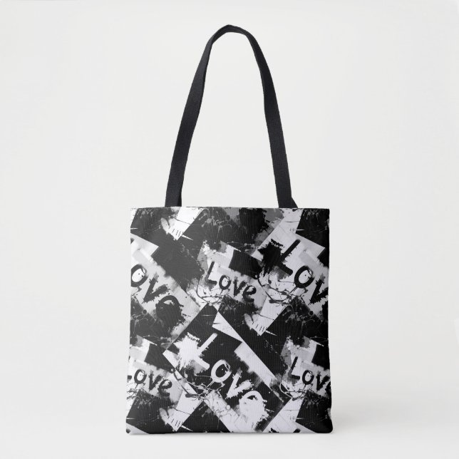 Tote Bag Noir et blanc avec des taches motif d'amour (Devant)