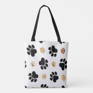 Tote Bag Noir et blanc canin bronzage d'empreinte de patte