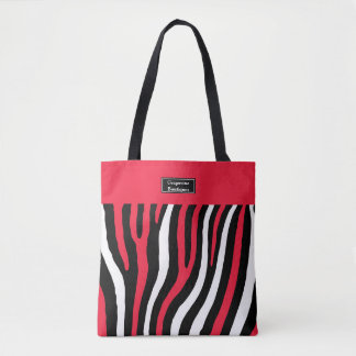 Tote Bag , Noir et blanc épaule dépouillée par zèbre rouge