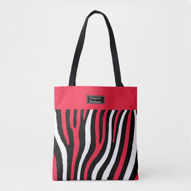 Tote Bag , Noir et blanc épaule dépouillée par zèbre rouge (Devant)