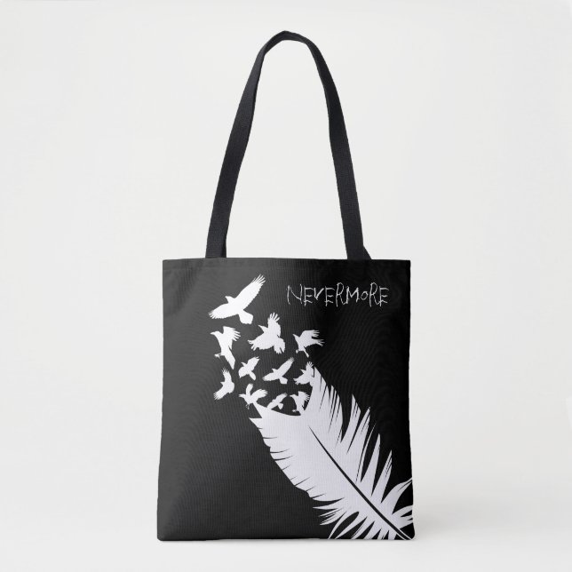 Tote Bag Noir et blanc fait sur commande, Raven (Devant)