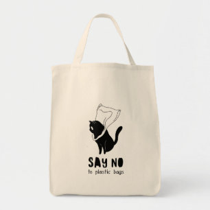 Tote Bag Noir et blanc Funny "Dites non au plastique"