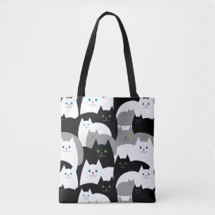 Tote Bag Noir et blanc gris de Kitty de motif mignon de