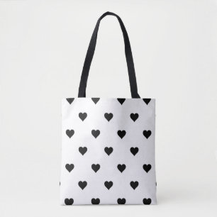 Tote Bag Noir et blanc mignon Motif de coeur simple