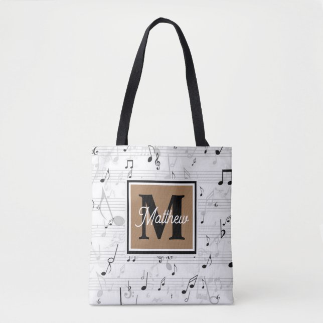 Tote Bag Noir et blanc Musique musicien Monogramme (Devant)