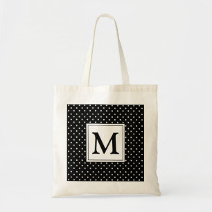 Tote Bag Noir et blanc Polka Dot moderne Monogramme