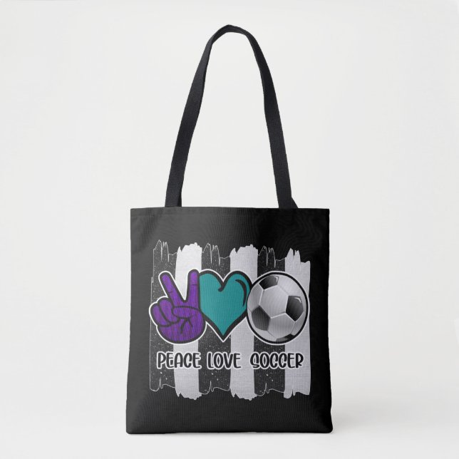 Tote Bag Noir et blanc Striped Peace Love Soccer (Devant)