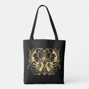 Tote Bag Noir et crânes d'or de Faux