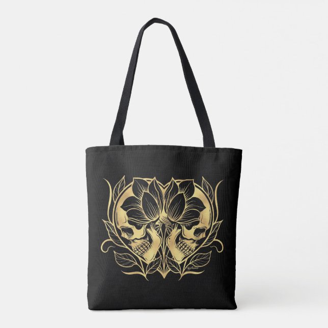 Tote Bag Noir et crânes d'or de Faux (Dos)
