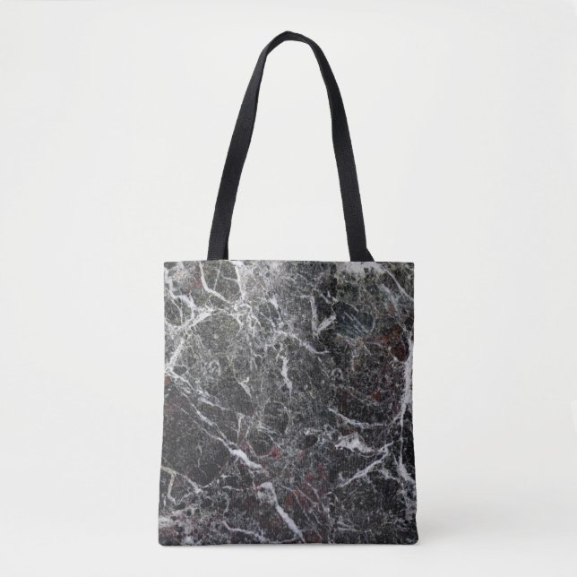 Tote Bag Noir Et Marbre blanc. Touche de rouge (Devant)