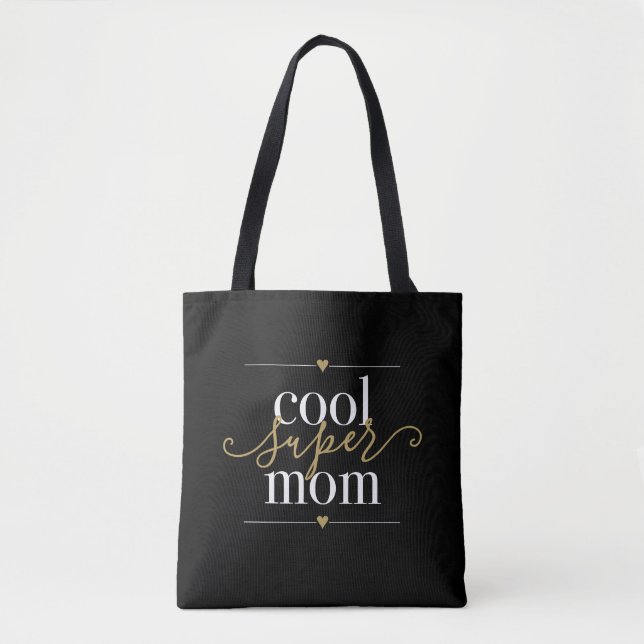 Tote Bag Noir et Or Cool Super Maman Moderne Élégant (Devant)
