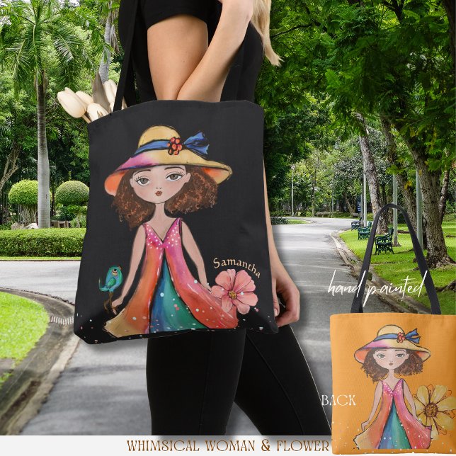 Tote Bag Noir et Orange - Fille Originale Fantaisiste (Black and Orange - Original Whimsy Girl Tote Bag)