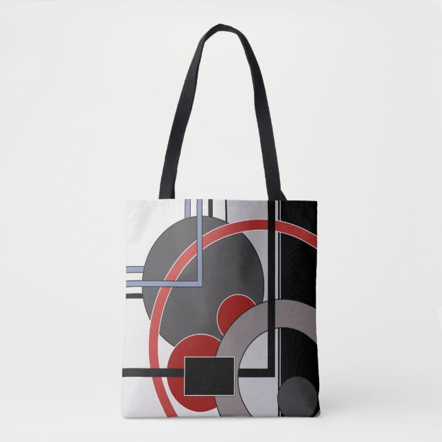 Tote Bag Noir et rouge, abstrait, peinture, géométrique (Devant)