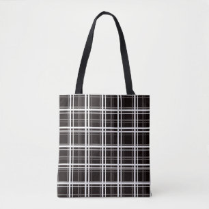 Tote Bag Noir Fenêtre Plaid Grid Stripes Design Motif