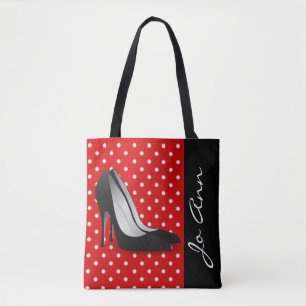 Tote Bag Noir Haut talons Rouge Blanc Polka Point Motif