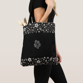 Tote Bag Noir Hawthorn Floral Conception de frontières
