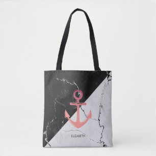 Tote Bag Noir & Marbre blanc blanc Ancre