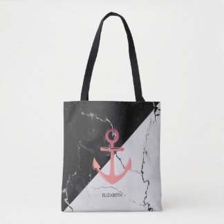 Tote Bag Noir & Marbre blanc blanc Ancre