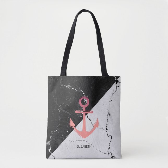 Tote Bag Noir & Marbre blanc blanc Ancre (Devant)