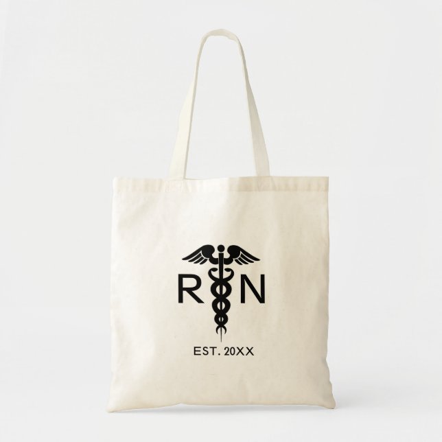 Tote Bag Noir Médicale de symbole de caducée de RN (Devant)
