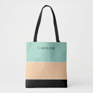 Tote Bag Noir Moderne, Abricot, Vert Personnalisé 