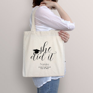 Tote Bag Noir moderne Élégant Script Police Graduation