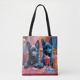 Tote Bag Noir N Bleu Chiens de Berger Allemand Chiens De Mi