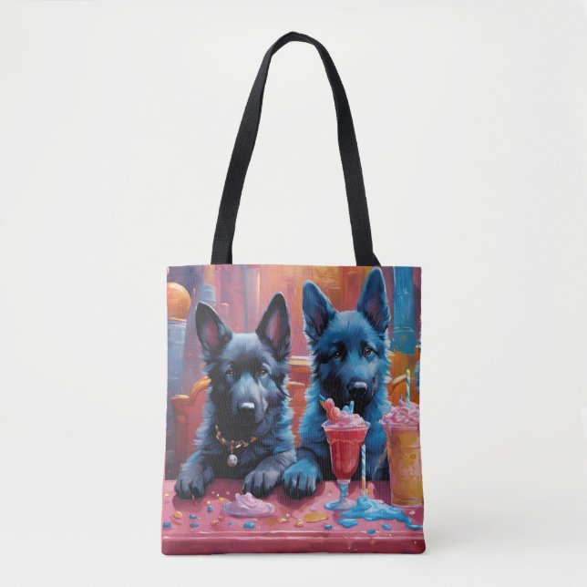 Tote Bag Noir N Bleu Chiens de Berger Allemand Chiens De Mi (Devant)