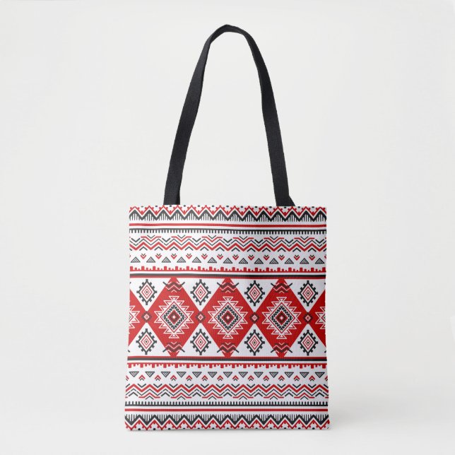 Tote Bag Noir noir rouge, motifs ukrainiens. (Devant)