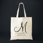Tote Bag Noir Nom du script initial Floral Bridesmaid Large<br><div class="desc">Un sac fourre-tout moderne design de monogramme de femme de chambre. Ne retirez pas les cases de chaque côté de la police de nom. Entrez simplement le nom entre les cases. Ce sont des essaims ajoutés pour la décoration.</div>