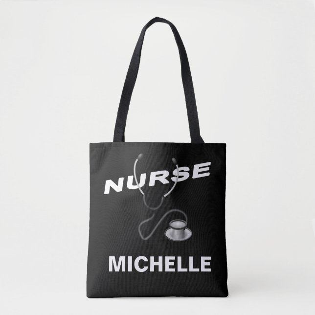 Tote Bag NOIR Nom personnalisable Infirmière (Devant)