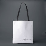 Tote Bag Noir Nom White Girl Script Monogramme moderne<br><div class="desc">Black and White Elegant Ajoutez Votre Propre Nom Monogram Book Bag. Ce sac de livre peut être customisé pour inclure votre nom initial et prénom et donné comme cadeau pour Noël,  Sweet 16 Anniversaire,  Fête des mariées ou un Mariage.</div>
