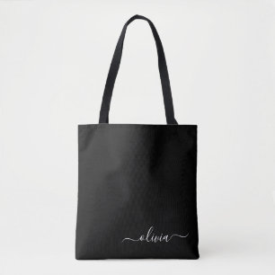 Tote Bag Noir Nom White Girl Script Monogramme moderne
