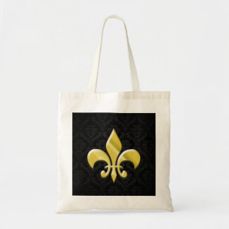 Tote Bag Noir/or Damask Fleur de Lis