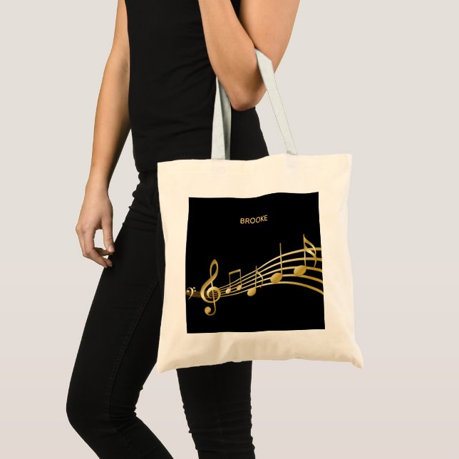 Tote Bag Noir or notes nom monogramme (Devant (produit))