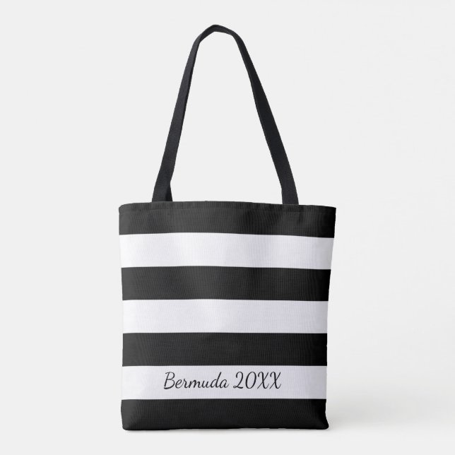 Tote Bag Noir personnalisé Fourre-tout rayé d'avant et de (Dos)