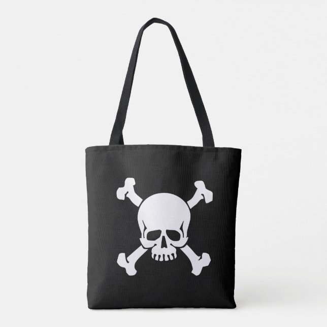 Tote Bag Noir, pirate, crâne et os croisés, drapeau (Dos)