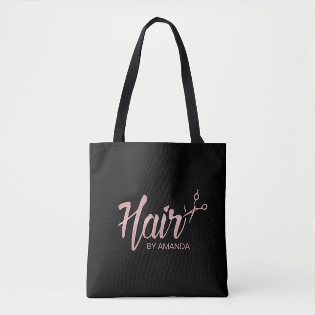 Tote Bag Noir rose de salon de coiffure de manuscrit d'or (Devant)
