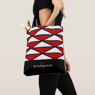 Tote Bag Noir & Rouge moderne Personnalisé Chic Motif géomé