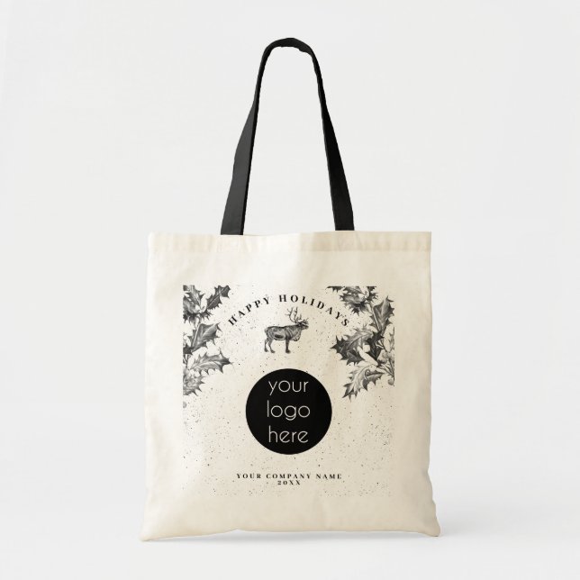 Tote Bag Noir Rustique Blanc Vacances Affaires Logo Noël (Devant)