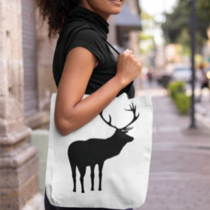 Tote Bag Noir rustique sur Blanc Elk Spirit Animal Silhouet