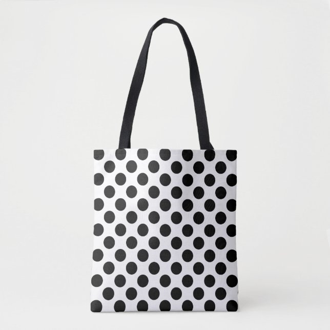 Tote Bag Noir sur Blanc Grand Taille Pois Motif (Devant)
